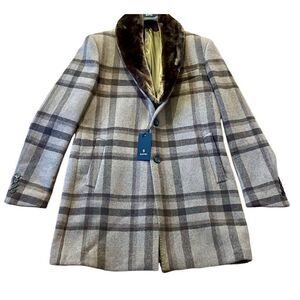 Sayki NWT plaid overcoat faux fur neckline size XXL $399